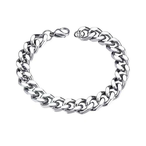 Stainless steel Cuban link bracelet on white background