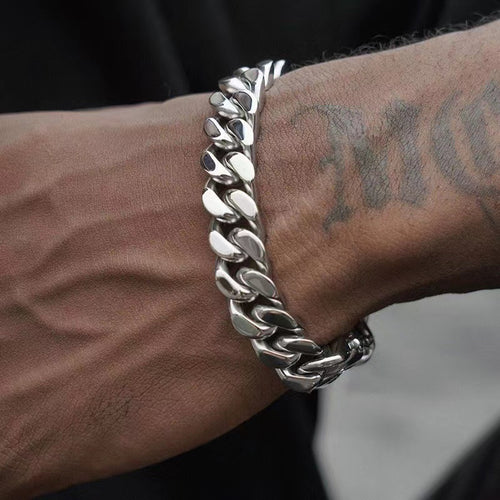 Cuban link bracelet worn on wrist